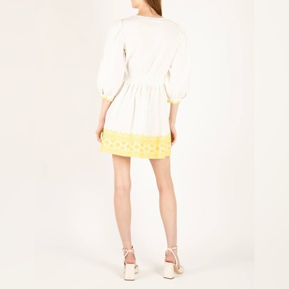 Secret Mission Gina Yellow Embroidered Organic Cotton Linen Blend  Dress Small - Picture 6 of 9